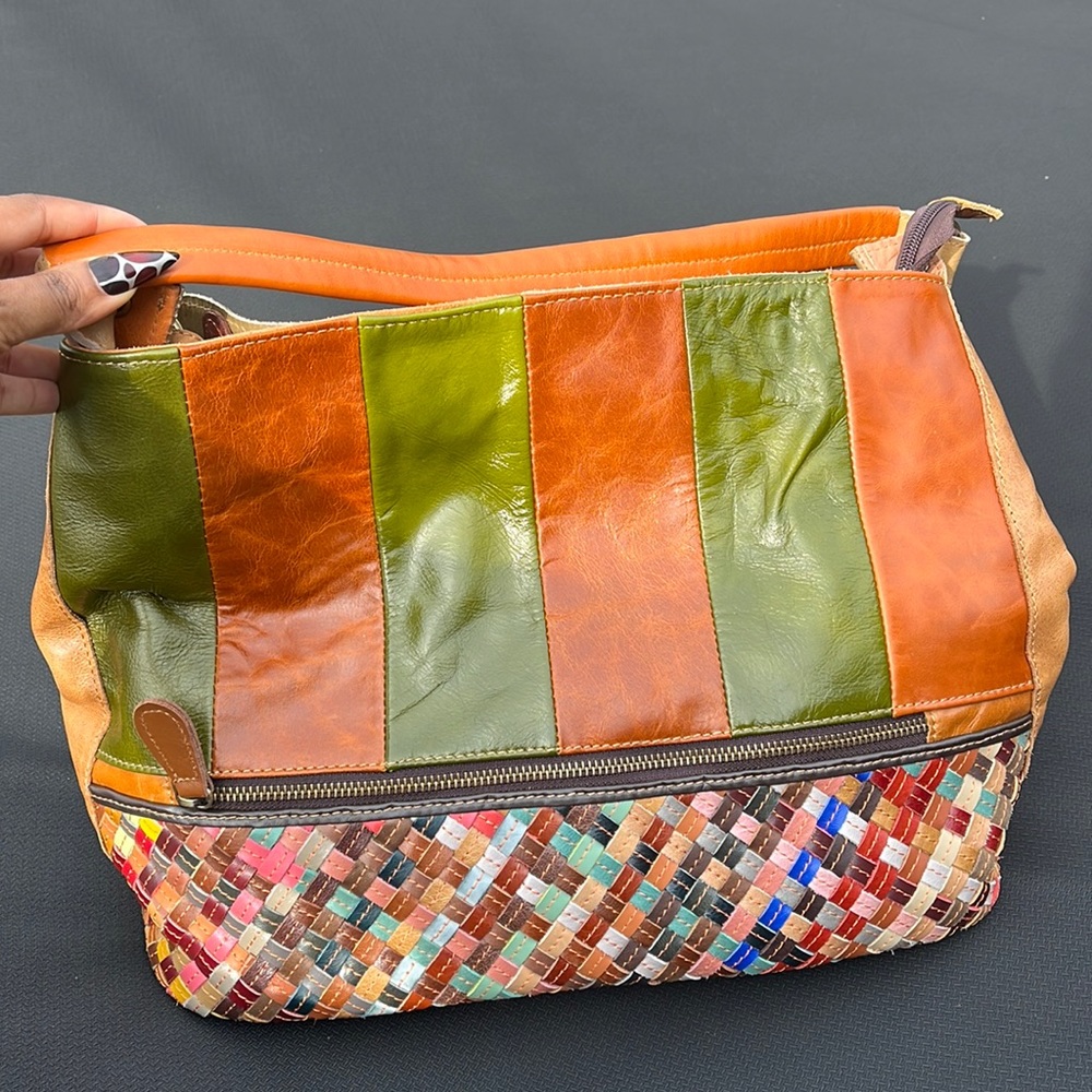 Ameri Leather patchwork leather hobo bag